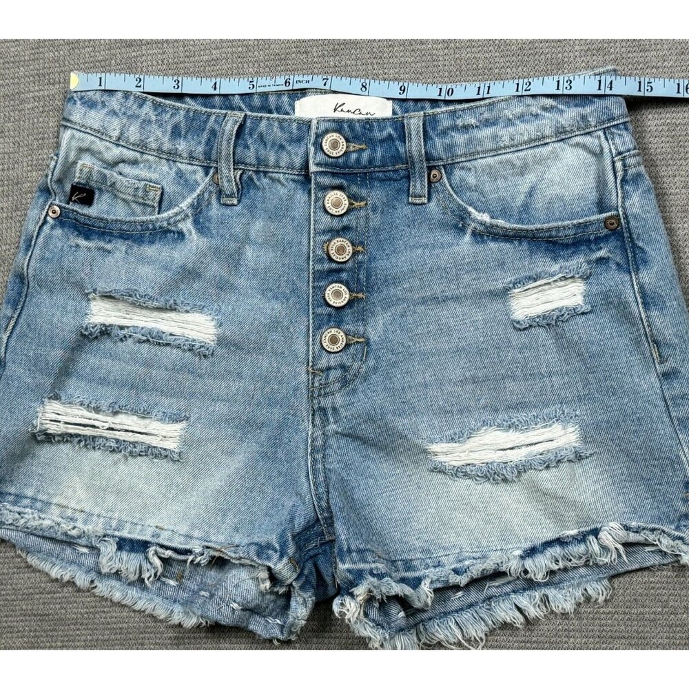 KanCan Denim Distressed Shorts Womens Size S Blue Light Wash Button Fly Mid Rise - Picture 5 of 11